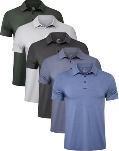 Men's Performance Polo Shirts - 5 Pack Short Sleeve Golf T-Shirts