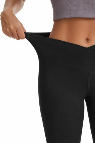 High Waisted Crossover Yoga Pants Leggings - Medium Black