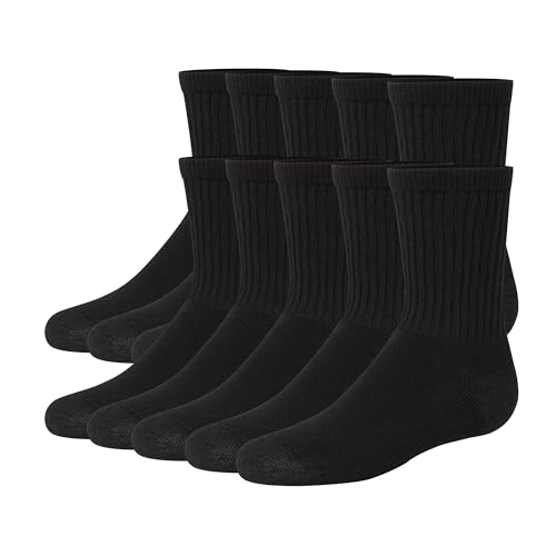 Hanes Boys' Uniform Crew Socks - Moisture-Wicking, 10-Pack, Black / Medium