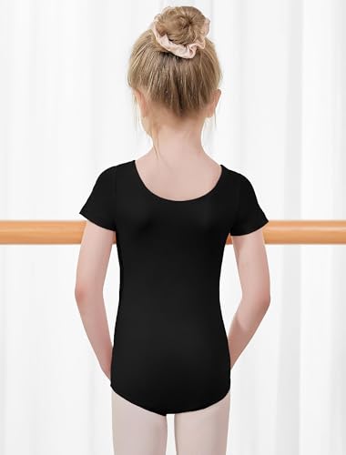 Girls Cotton Ballet Leotard Toddler Gymnastics Short Sleeve 12-14 Years - Black