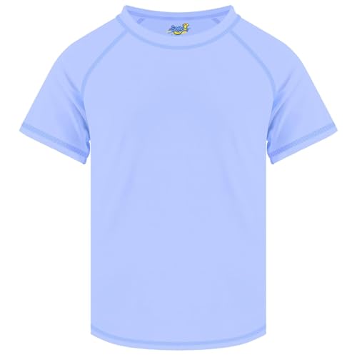 Boys Rash Guard Swim Shirt - Short Sleeve UPF 50 - Ethereal Blue, 14-16 Years