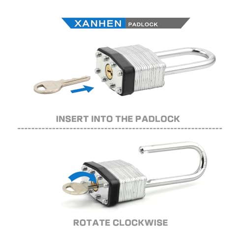 Keyed Alike Laminated Steel Padlocks with Long Shackle for Sheds, Fences & Lockers (12-Pack)
