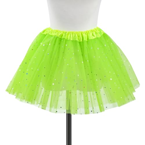Girls Tutu Skirt - 3 Layer Tulle Ballet Costume - Lime Green Stars