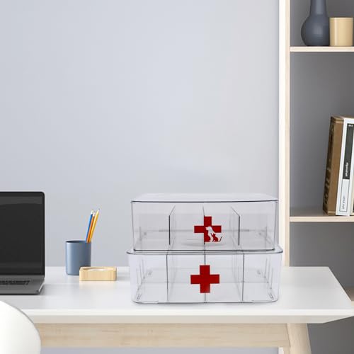 First Aid Box and Pet Frist Aid Storage Bin, Acrylic Medicine Kit Case Organizer Empty, Divided First Aid Storage Box Kit with Hinge Lid, Emergency Kit Storage Box for Family and Pet (Clear)
