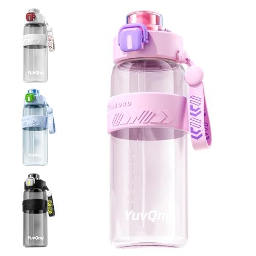YuvQng 27 oz Sports Water Bottle with Dual-Lid Pink, Leakproof BPA Free