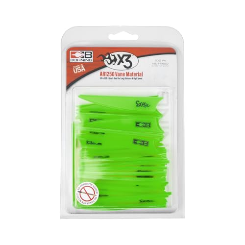Bohning X3 Vane 3 Inch Neon Green Arrow Vanes for Hunting & 3D Archery – Pack of 36