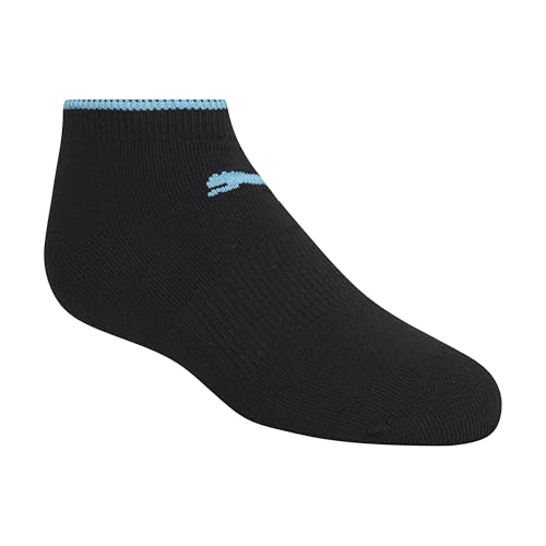 PUMA Girls 8-Pack Low Cut Socks with Cushioned Footbed & Arch Support - Black/Multicolor 7-8.5