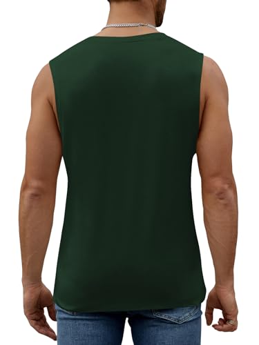 Men's Sleeveless Gym Tank Top - Muscle Cut Off Shirt - Large Dark Green