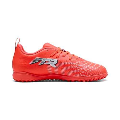 PUMA Kids Future 9 Play Turf Soccer Shoes - Glowing Red-White-Black-Silver, Size 3.5