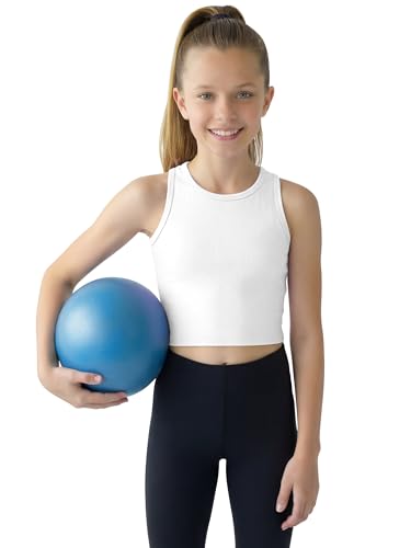 Girls Athletic Ribbed Tank Top - Sleeveless Crop Top for Yoga - White 9-10Y
