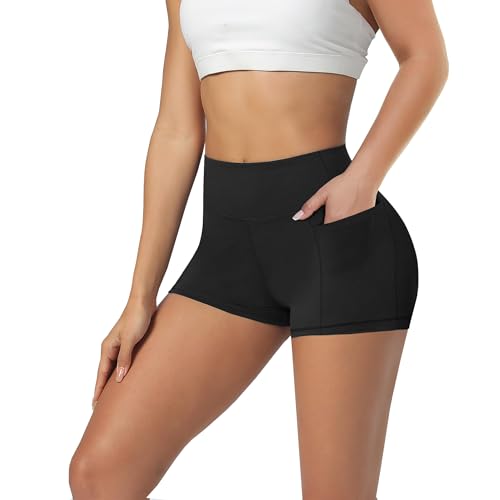 High Waisted Biker Shorts for Women - 3 Inch Soft Black Spandex