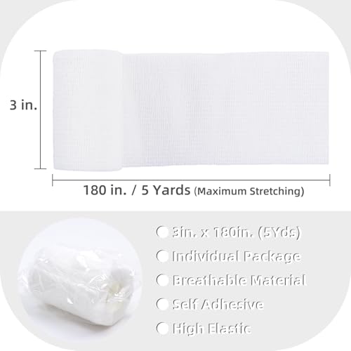 Self-Adhesive Bandage Wrap - 3 Inch x 5 Yards, 6 Pack