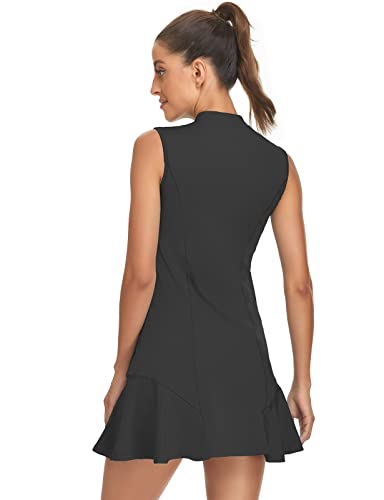 Tanst Sky Women's Golf Dress with Shorts - Medium Black - Quick Dry Sleeveless Tennis Workout Dress