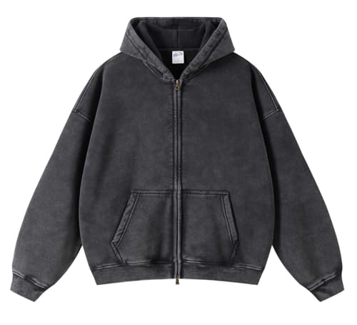 Oversize Men's Vintage Hoodie Zip Up Long Sleeve Sweatshirt with