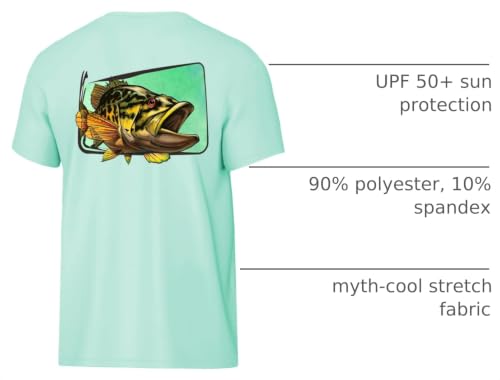 Palmyth Boys Fishing Shirt UPF 50+ Short Sleeve Youth Performance T-Shirt Large Seafoam Smallmouth Bass