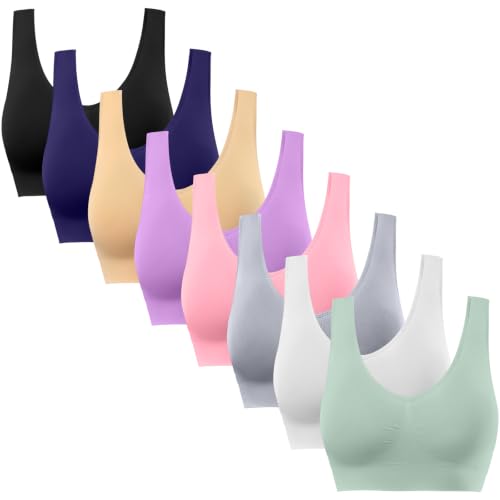 BESTENA Seamless Sports Bras for Women - Yoga & Workout, XX-Large / Pack of 8-10, Black White Nude Grey Purple Pink Navy