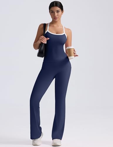 VVX Women 2 Piece Workout Sets Navy Blue Contrast Trim Small High Waisted Flare Leggings & Tank Top