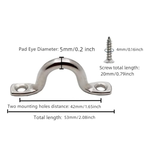 Stainless Steel Pad Eye Straps - 10 Pcs with Screws, 53mm Length
