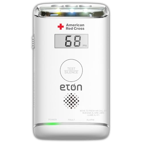 American Red Cross by Eton Carbon Monoxide Detector with10-Year Battery, Digital Display, LED Status Indicator, Emergency LED Flashlight and Energizer Batteries. Plug-in with Battery Back-up