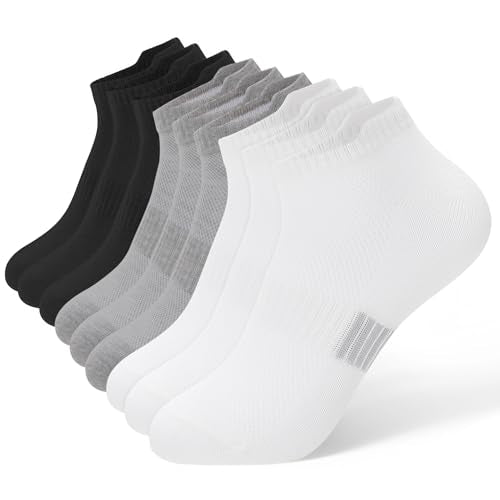 Womens Athletic Ankle Socks - Low Cut, 8 Pairs - Black & Gray