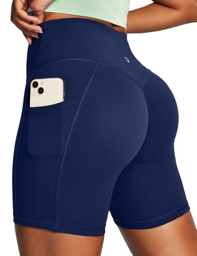 IUGA Women's Navy Butt Lifting Biker Shorts with Pockets & Tummy Control Medium