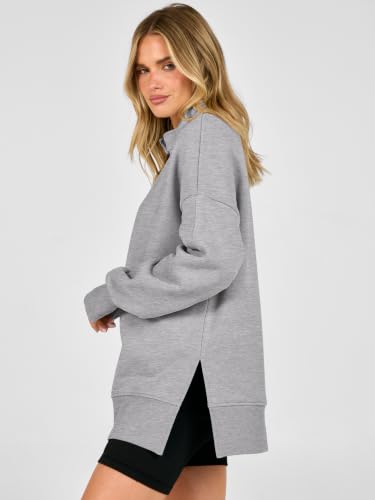 Oversized Quarter Zip Pullover Sweatshirt - Medium Grey