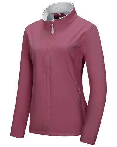 Women's Waterproof Softshell Jacket - Lightweight Fleece Lined Coat, 33,000ft, Dusty Rose, Small