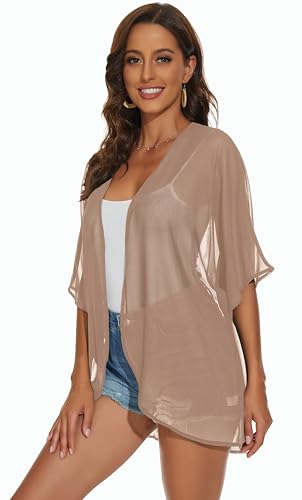 JILUVIN Women's Pink Lotus Root Large Kimono Cardigan - Beach Cover Up, Summer Casual Top