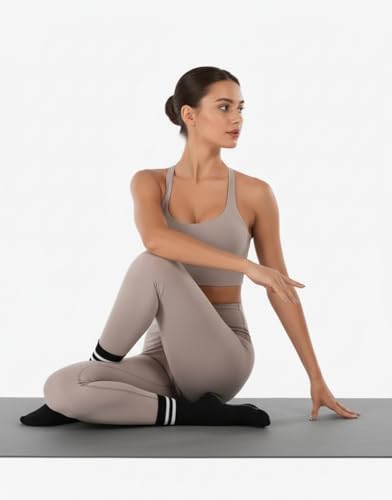 Non-Slip Grippy Pilates Socks for Women - 3 Pack Black, White, Gray