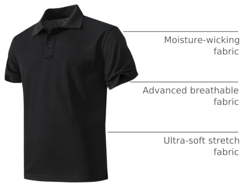 Men's Performance Polo T-Shirt - Short Sleeve, Large, Black