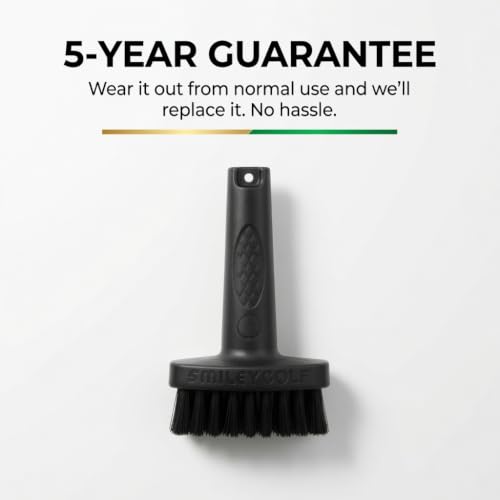 Smiley Golf Mini Golf Brush – Retractable Groove Cleaner with Carabiner Clip (20" Extendable Cord) – Nylon Non-Scratch Bristles