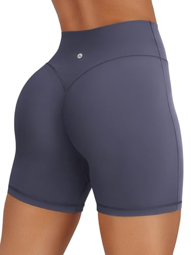 High Waist Women's Workout Shorts 6" Breathable Elastic - Large Blue