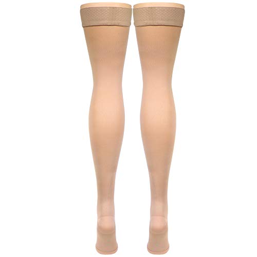 NuVein Beige Medium Support Compression Stockings 15-20 mmHg Thigh Length Open Toe