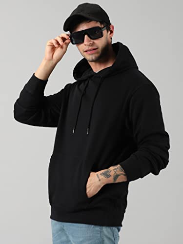 X-Large Black Cotton Hoodie for Men - Heavyweight Fleece Pullover Sweatshirt
