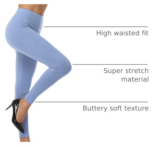 Womens High Waisted Leggings Buttery Soft Stretch Pants - One Size Plus Blue