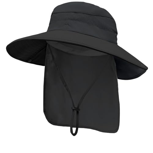 UPF 50+ Sun Hat for Men & Women with Neck Flap - Black
