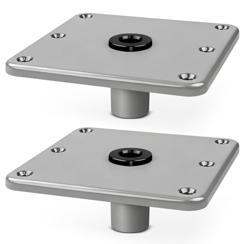 Silver Boat Seat Mounting Base - 7x7 Inch Aluminum Pedestal with 3/4" Lock'N-Pin for Heavy Duty Marine Seat Installation - 2 Pack