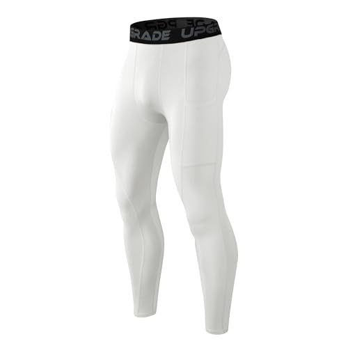 Men's Compression Pants - Quick Dry Athletic Leggings - White, Small