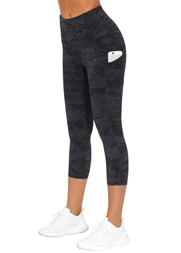 Women's Thick High Waist Capris Yoga Pants Workout Leggings - Z-capris Camo, Large