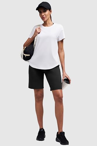 Alaroo Women's High-Waisted Bermuda Shorts - Knee Length Athletic Running Yoga - Black, XX-Large
