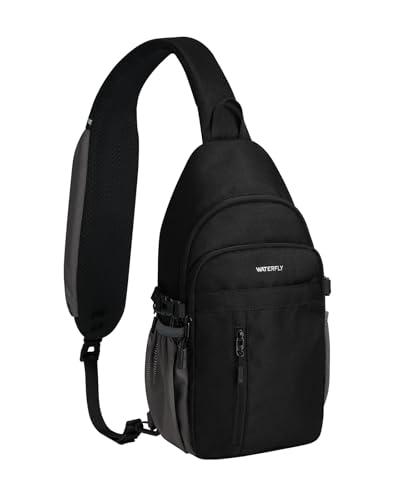 WATERFLY Black RFID Crossbody Sling Bag for Travel & Hiking - Small Daypack