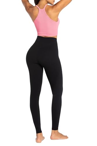 Sunzel Women's Black Lycra High Waisted Yoga Leggings 26" Inseam Medium