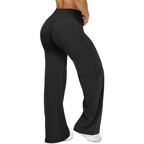 Women’s Black Wide Leg Yoga Pants - 31.7" Inseam, Medium Fit, Size 5'2"-5'5"