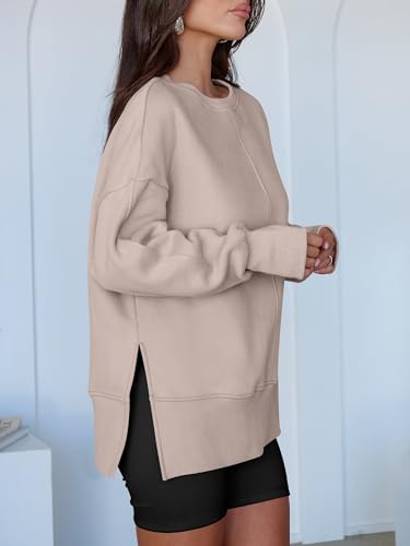 ANRABESS Women's Oversized Sweatshirt with Thumbholes - Fall Outfit, Medium Light Khaki