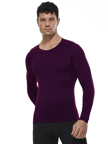 Men's Long Sleeve Compression Shirt - Athletic Base Layer Top - Maroon, Medium