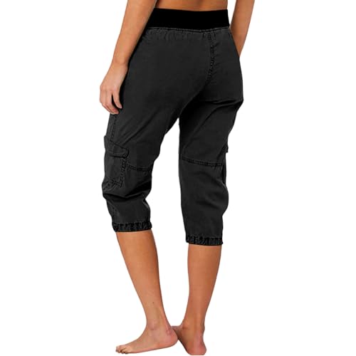 Quick Dry Cargo Capris for Women with Pockets - X-Large Black