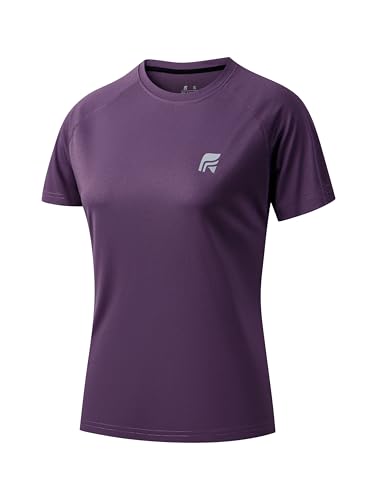 FILAROLA Short Sleeve UPF 50+ Athletic Shirt for Women - Breathable Running Top, Large Dark Purple
