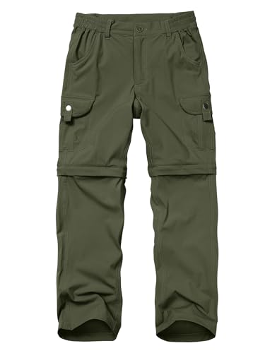 Yevtzl Boys Lightweight Cargo Convertible Hiking Pants - Army Green, Large