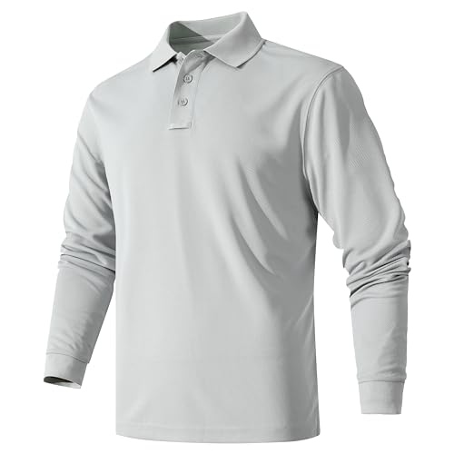 Men's Long Sleeve Quick-Dry Tactical Golf Shirt - Light Gray, Small
