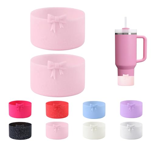 Bow Silicone Boot Sleeve for Stanley Quencher & Hydro Flask - Glitter Pink